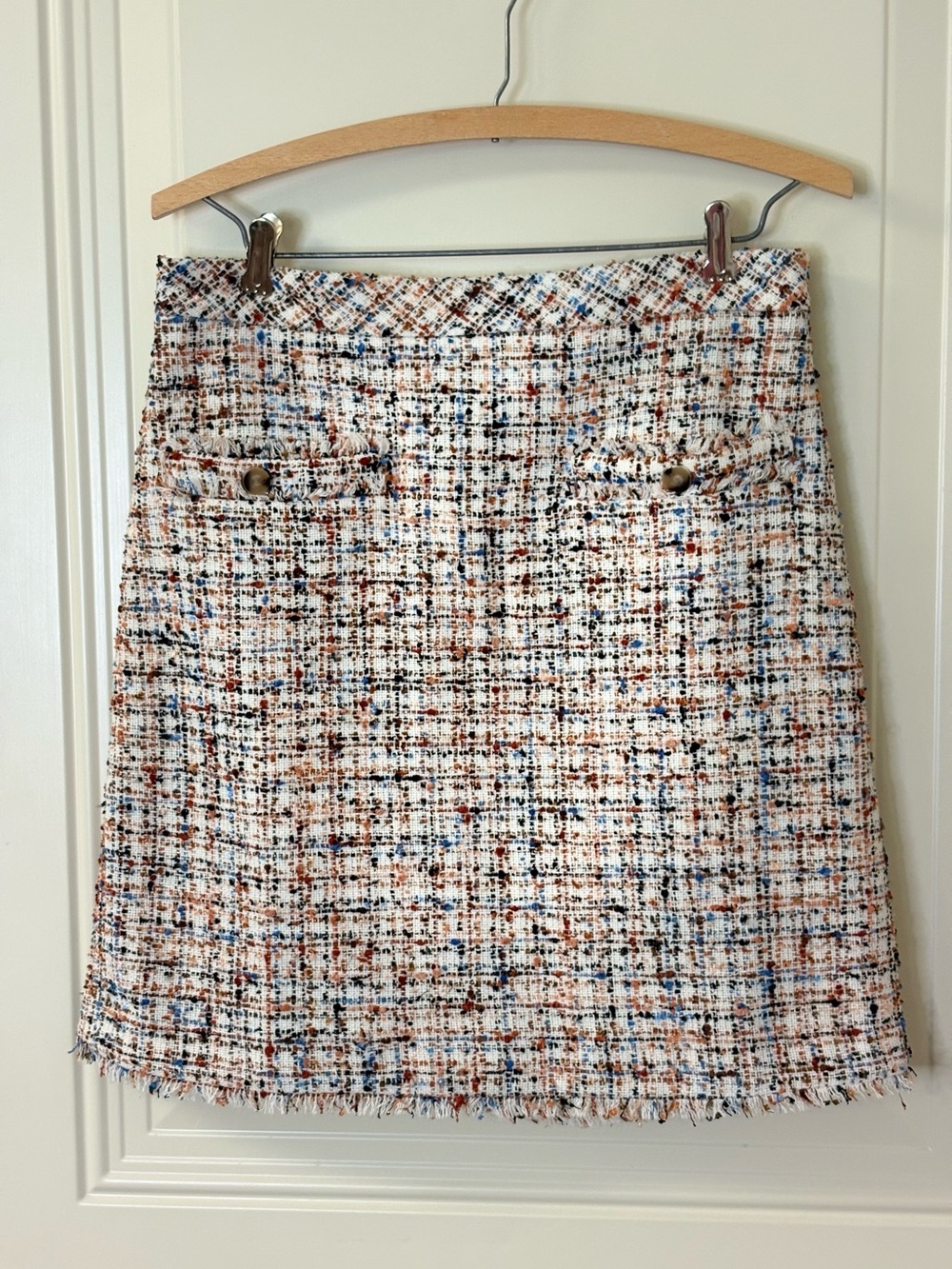 ANN TAYLOR Cream Multicolor Boucle Tweed Pencil Skirt SZ 4 EUC $99